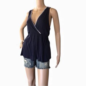 Dark Blue V-neck Top